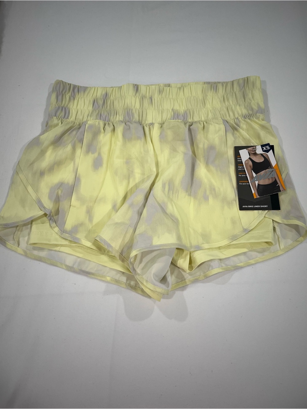 Avia Yellow and Gray Tie-Dye Athletic Shorts